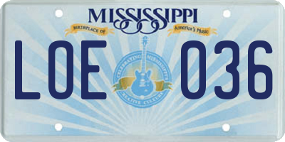 MS license plate LOE036