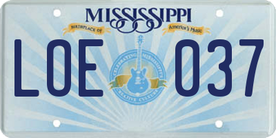 MS license plate LOE037
