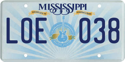 MS license plate LOE038