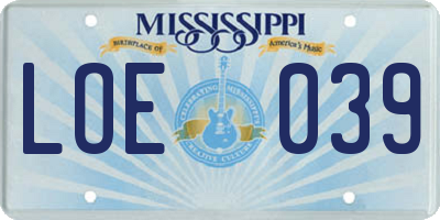 MS license plate LOE039