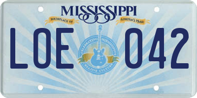 MS license plate LOE042