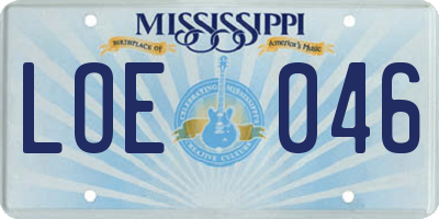 MS license plate LOE046
