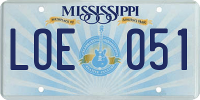 MS license plate LOE051