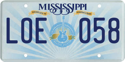 MS license plate LOE058