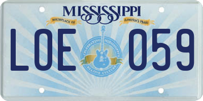 MS license plate LOE059
