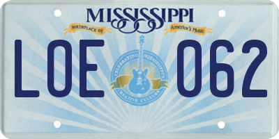 MS license plate LOE062