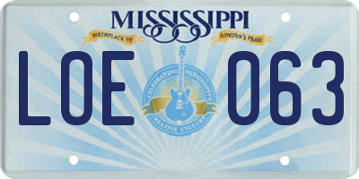 MS license plate LOE063