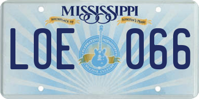 MS license plate LOE066