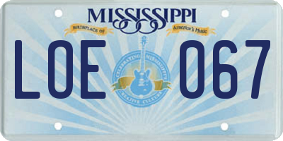 MS license plate LOE067