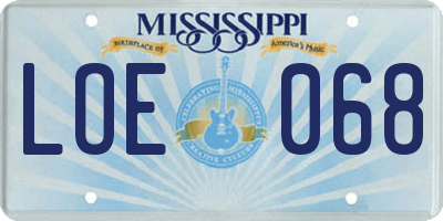 MS license plate LOE068