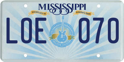 MS license plate LOE070