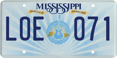 MS license plate LOE071