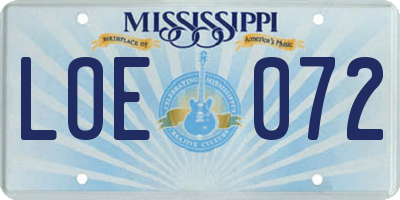 MS license plate LOE072