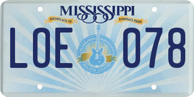 MS license plate LOE078