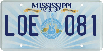 MS license plate LOE081
