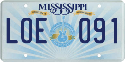 MS license plate LOE091
