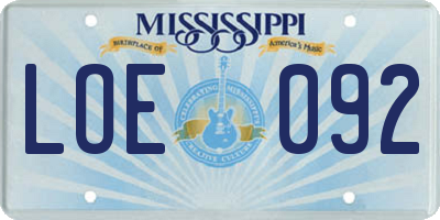MS license plate LOE092