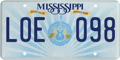 MS license plate LOE098