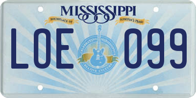 MS license plate LOE099