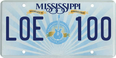 MS license plate LOE100