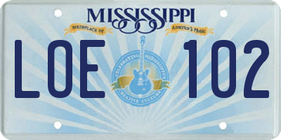 MS license plate LOE102