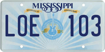 MS license plate LOE103