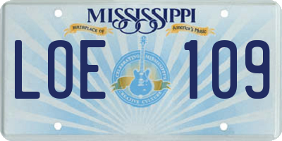 MS license plate LOE109
