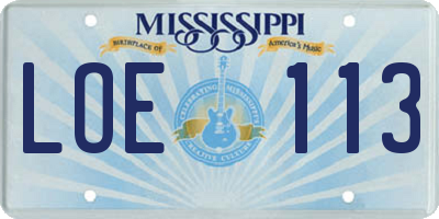 MS license plate LOE113