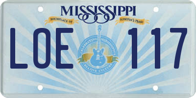 MS license plate LOE117
