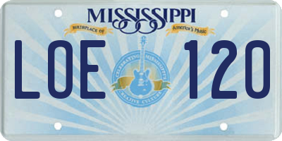 MS license plate LOE120