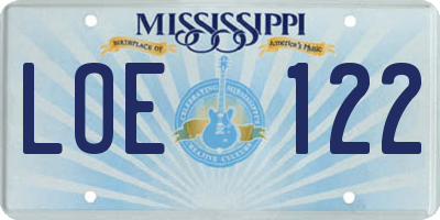 MS license plate LOE122