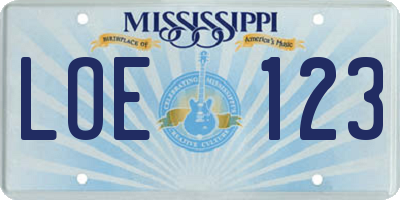 MS license plate LOE123