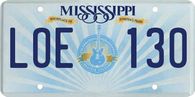 MS license plate LOE130