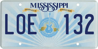 MS license plate LOE132