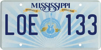 MS license plate LOE133