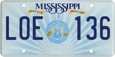 MS license plate LOE136