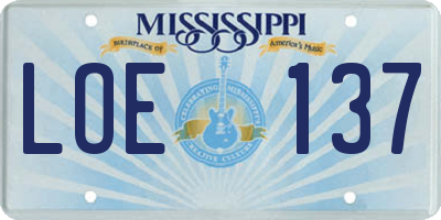 MS license plate LOE137