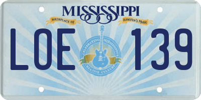 MS license plate LOE139
