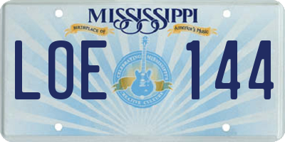 MS license plate LOE144