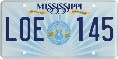 MS license plate LOE145