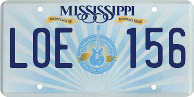 MS license plate LOE156
