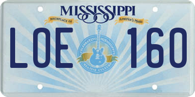 MS license plate LOE160