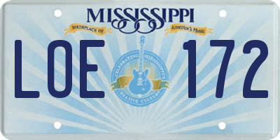 MS license plate LOE172