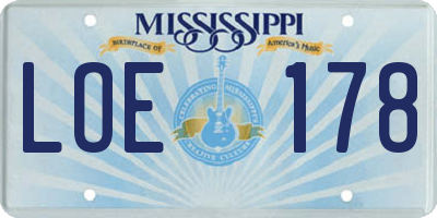 MS license plate LOE178