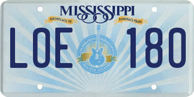 MS license plate LOE180