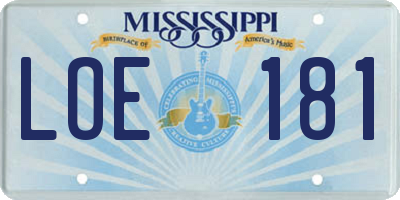 MS license plate LOE181