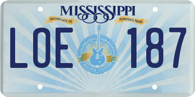 MS license plate LOE187