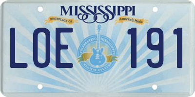 MS license plate LOE191