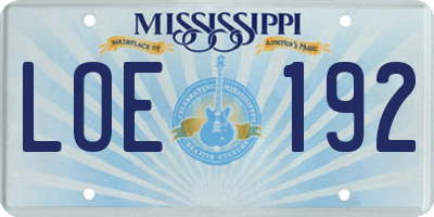 MS license plate LOE192