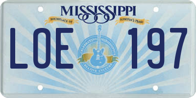 MS license plate LOE197